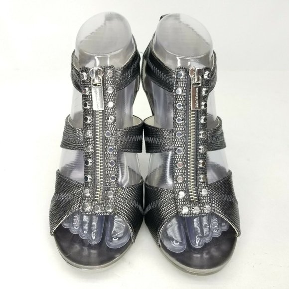 Michael Kors Womens Silver Leather Zipper Rivets - Picture 4 of 12